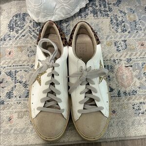 Shu shop White and Gold Sneakers with Leopard Detail